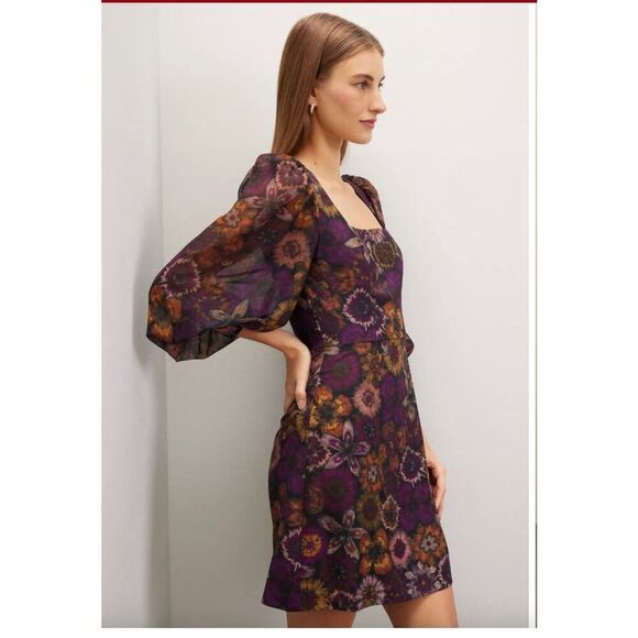 Slate and Willow Deep Floral 3/4 Sleeve Square Neck Dress Size 8 - Picture 2 of 8